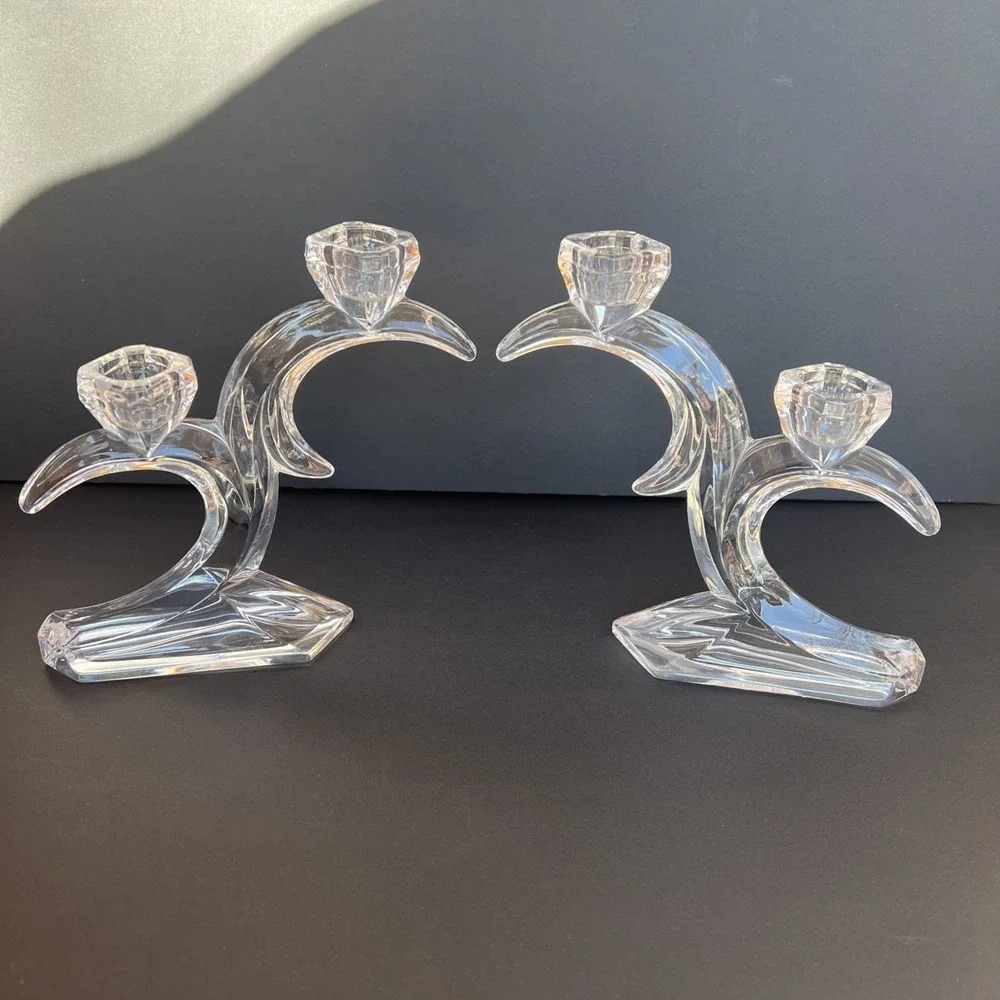 Rattenberg Bleikristall German VTG Lead Crystal Double Wave Candle Stick Holders